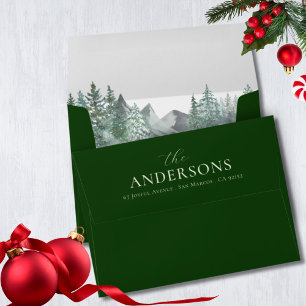 Christmas Green Watercolor Pine Forest Holiday Envelope