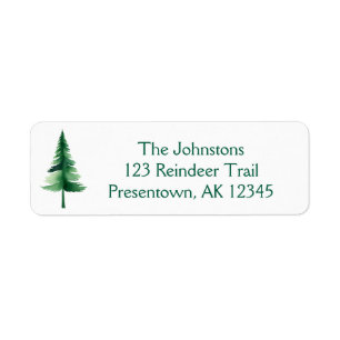Christmas Green Watercolor Pine Tree Label