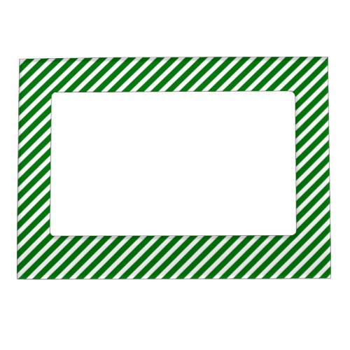 Christmas Green  White Diagonal Candy Cane Stripe Magnetic Picture Frame