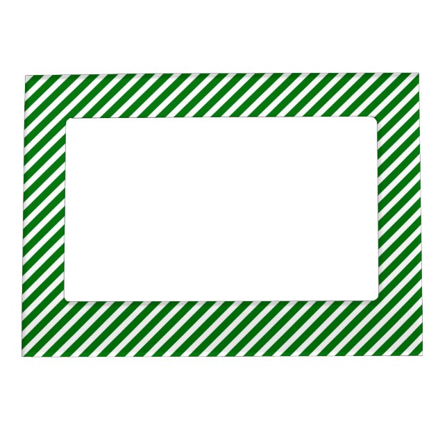 Christmas Green & White Diagonal Candy Cane Stripe Magnetic Picture Frame (Front)