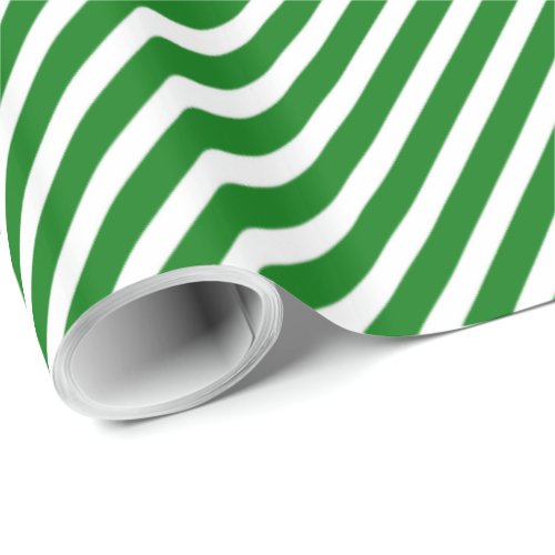 Christmas Green  White Diagonal Candy Cane Stripe Wrapping Paper