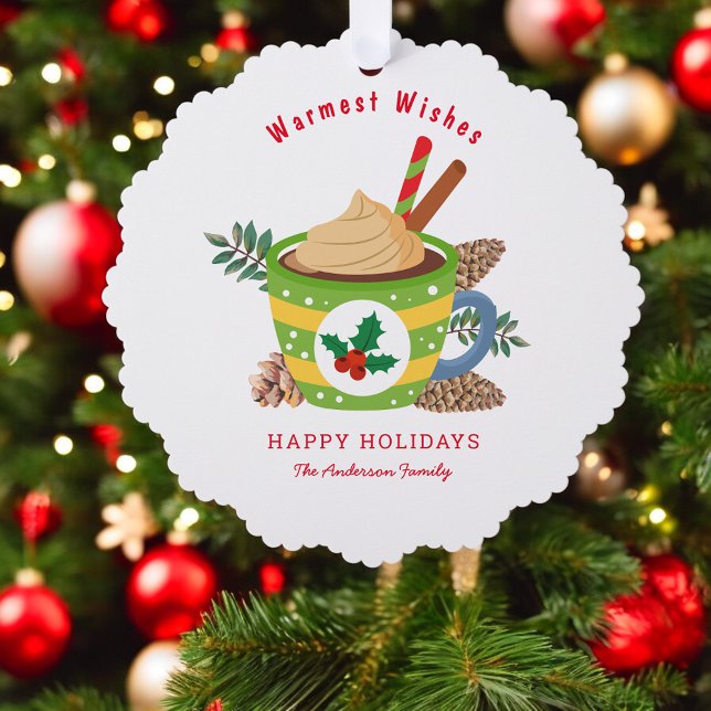 Christmas Green White Hot Cocoa Cup  Ornament Card (Creator Uploaded)