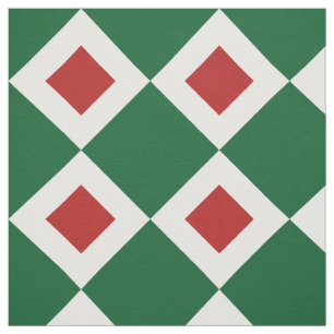 Christmas Green, White, Red Diamond Pattern Fabric