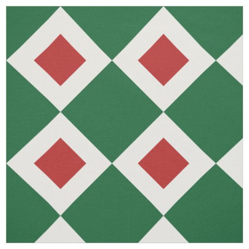 Christmas Green, White, Red Diamond Pattern Fabric