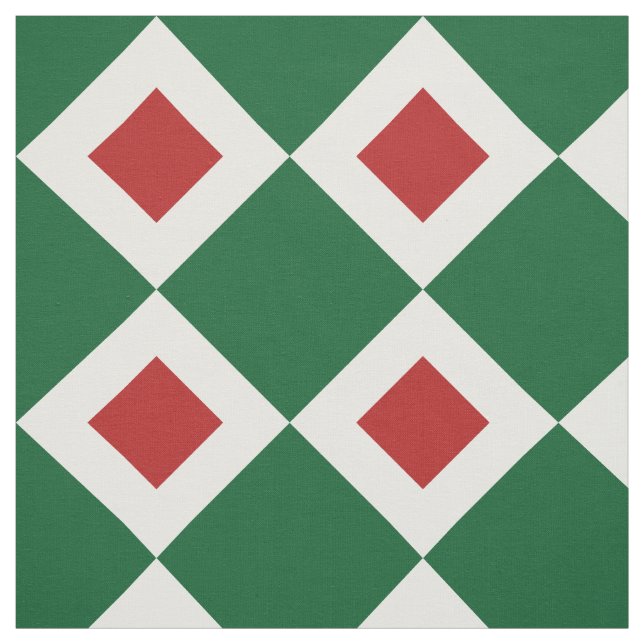 Christmas Green, White, Red Diamond Pattern Fabric (Swatch)