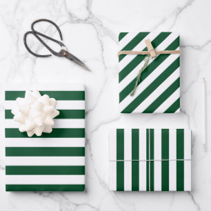 Christmas green & white striped  Wrapping Paper Sheets