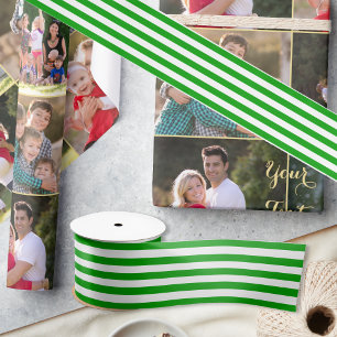 Christmas Green White Stripes Classy Gift Wrap Satin Ribbon