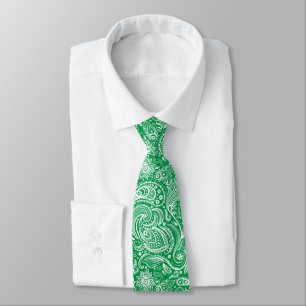 Christmas Green & White Vintage Paisley Pattern Neck Tie