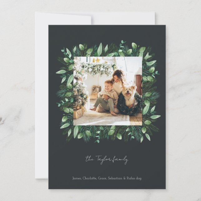 Christmas Green Winter Foliage Photo Frame Holiday Card (Front)