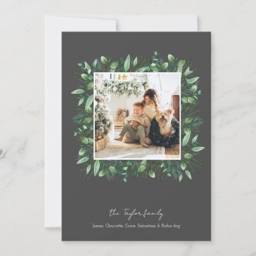 Christmas Green Winter Foliage Photo Frame Holiday Card