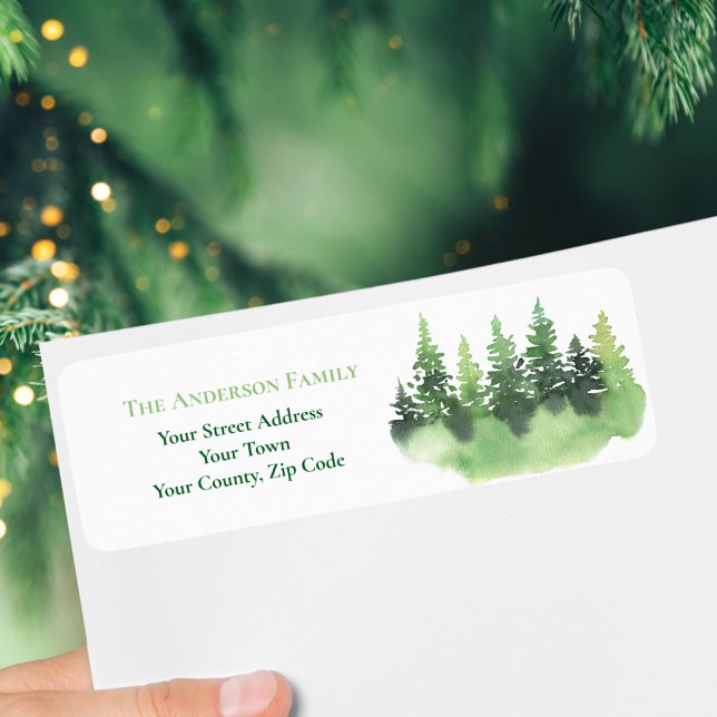 Christmas Green Winter Forest Fir Trees Name Label (Creator Uploaded)