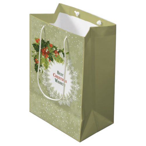 Christmas green wreath And Red Berries Medium Gift Bag