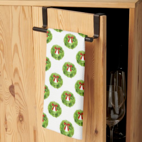 Christmas Green Wreath Pattern Kitchen Towel
