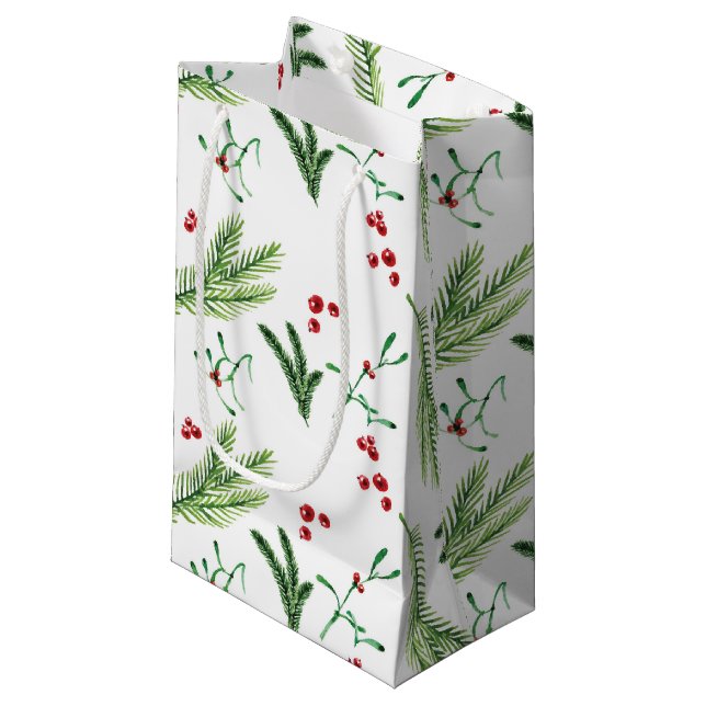 Christmas Greenery and Berries Small Gift Bag (Front Angled)