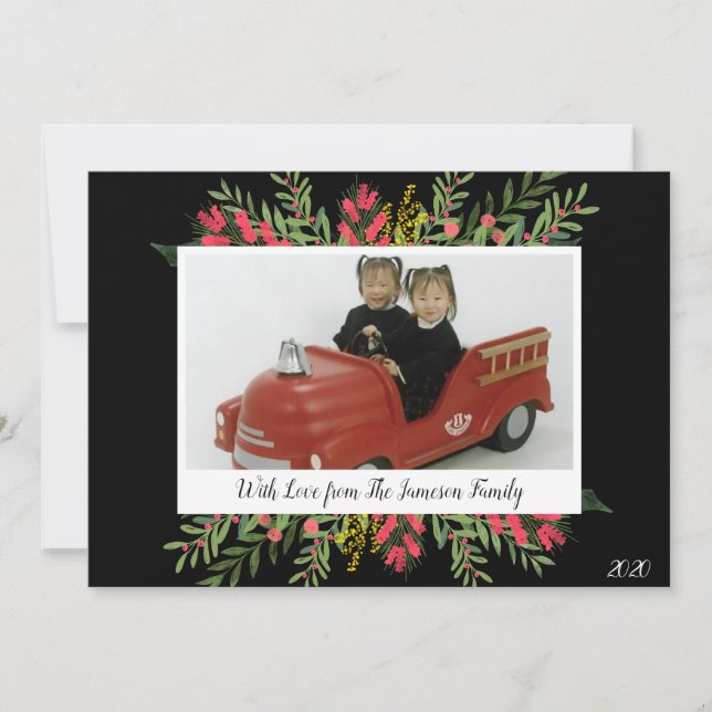 Christmas Greenery And Flowers Holiday Card (Front)