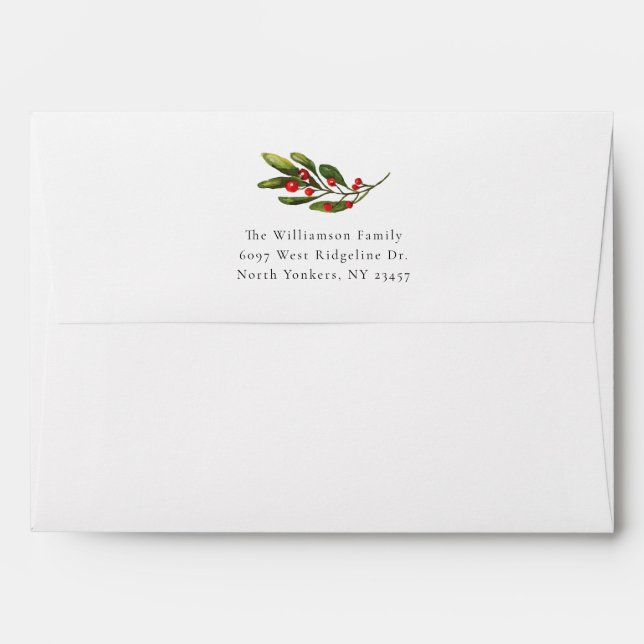 Christmas Greenery and Red Berries Return Address Envelope (Back (Top Flap))