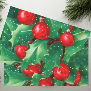 Christmas Greenery And Red Berries Tissue Paper