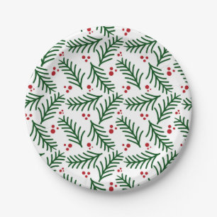 Christmas Greenery Berries Artisan Modern Holiday Paper Plates