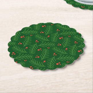 Christmas Greenery Berries Festive Holiday Party Paper Coaster