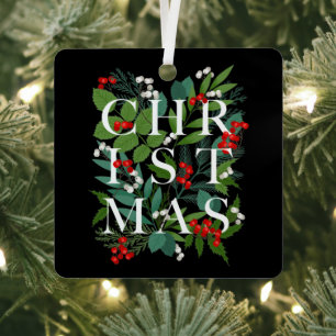 CHRISTMAS Greenery Berries Holiday Black Metal Ornament