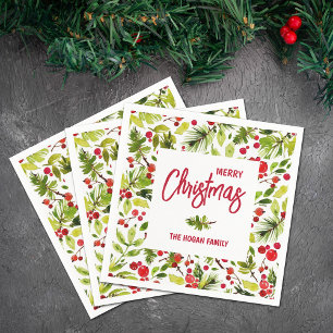 Christmas Greenery Berries Holiday Napkins
