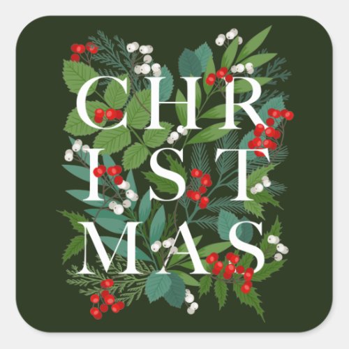 CHRISTMAS Greenery Berries Holiday Square Sticker