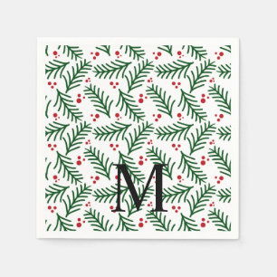 Christmas Greenery Berries INITIAL Modern Holiday Napkins