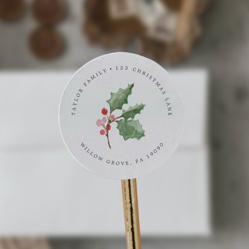 Christmas Greenery  Berry Circular Return Address Classic Round Sticker