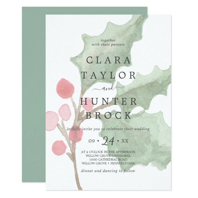 Christmas Greenery & Berry Faded Foliage Wedding Invitation