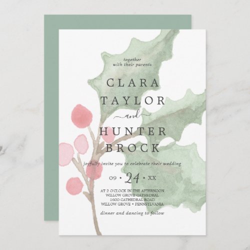 Christmas Greenery  Berry Faded Foliage Wedding Invitation