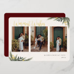 Christmas Greenery Berry Frame Photo Collage Foil Holiday Card<br><div class="desc">Elegant Christmas Greenery and Berry Frame,  Holiday foil photo collage card. Features,  template space for your personal holiday message on back.</div>