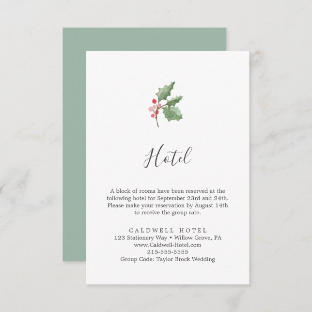 Christmas Greenery & Berry Hotel Enclosure Card (Front/Back)