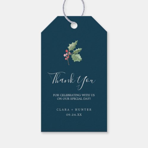 Christmas Greenery  Berry  Navy Thank You Favor Gift Tags