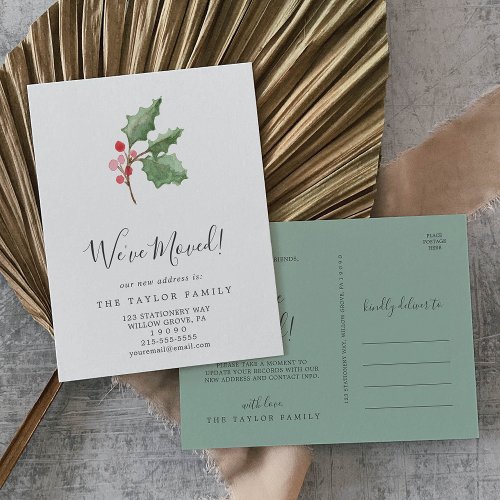 Christmas Greenery  Berry Weve Moved Moving Announcement Postcard