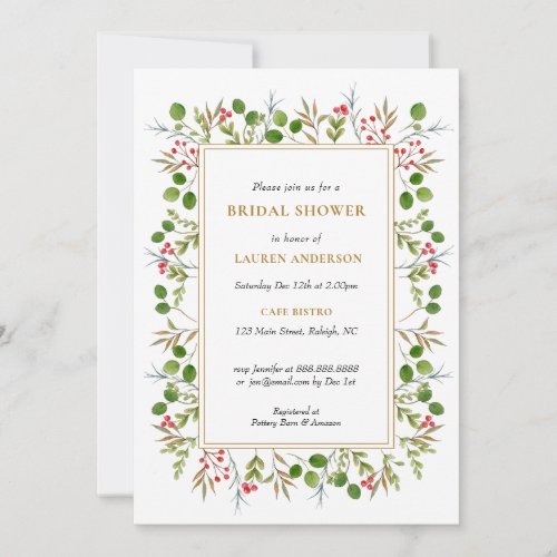 Christmas Greenery Bridal shower invitation