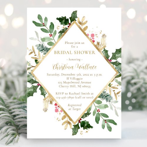 Christmas Greenery Bridal Shower Invitations