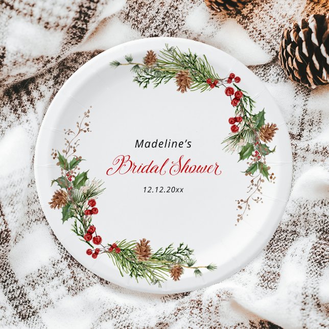 Christmas Greenery Bridal Shower  Paper Plates (Creator Uploaded)