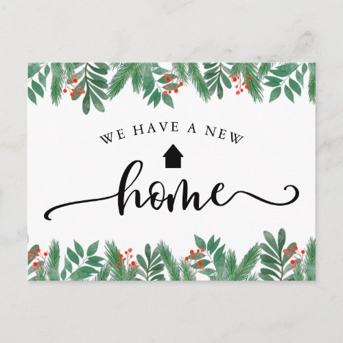 Christmas Greenery Calligraphy Moving Announcement Postcard