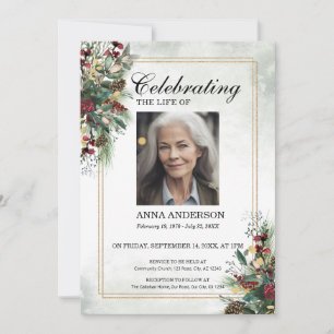 Christmas Greenery Celebration of Life Photo Invitation