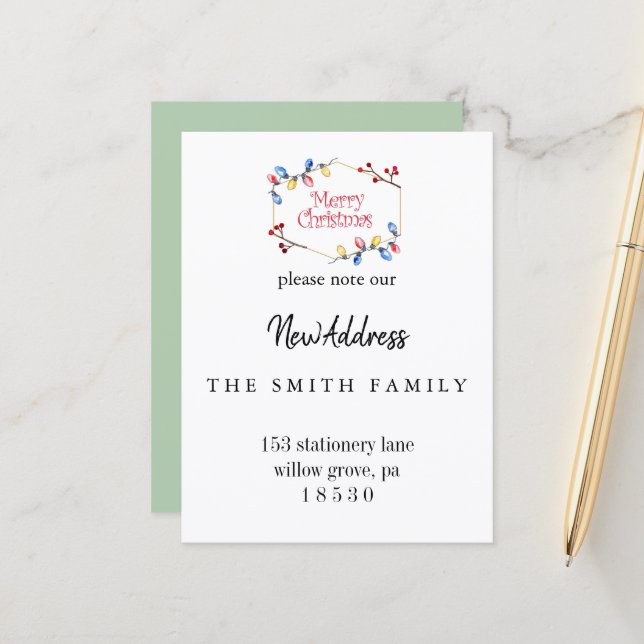 Christmas Greenery Change of Address Insert Card (Front/Back In Situ)