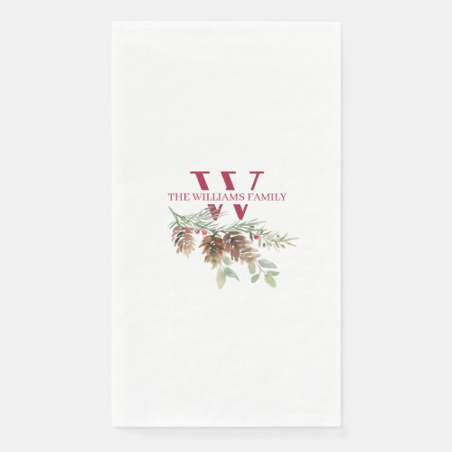 Christmas Greenery Classic Red Monogram Paper Guest Towels