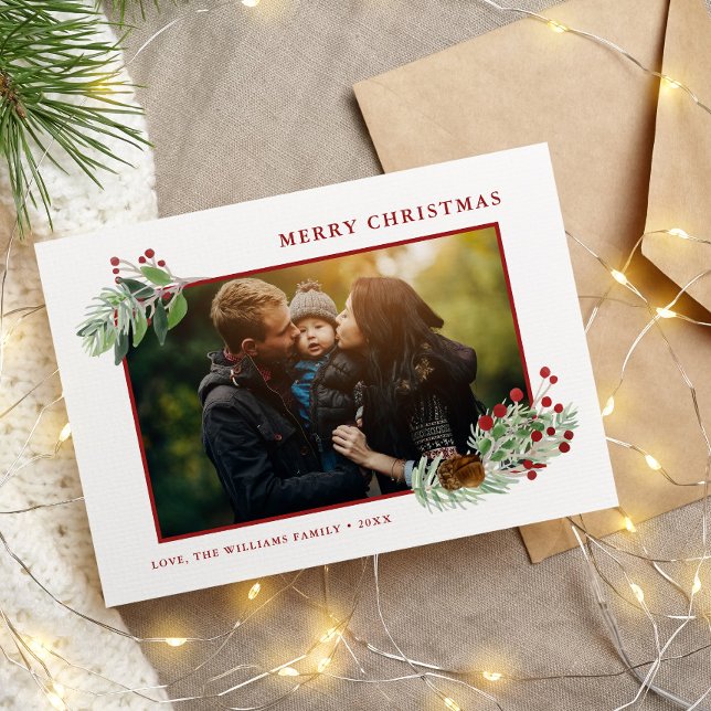 Christmas Greenery Custom Photo Holiday Card (Creator Uploaded)