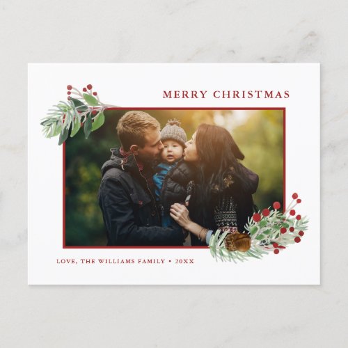 Christmas Greenery Custom Photo Holiday Postcard
