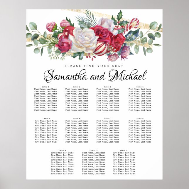 Christmas Greenery Elegant 11-Table Seating Chart (Front)