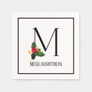 Christmas Greenery Elegant Monogram Letter M Paper Napkins