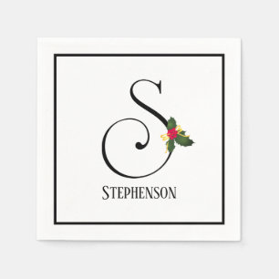 Christmas Greenery Elegant Monogram Letter S Paper Napkins