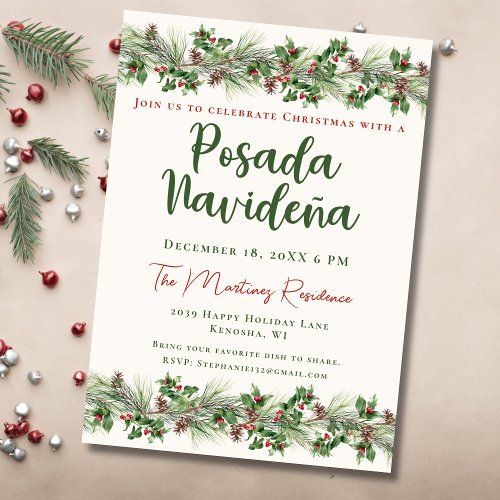 Christmas Greenery Festive Mexican Posada Navidea Invitation