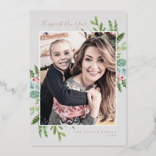 Christmas Greenery Foil Happiest New Year Foil Holiday Card
