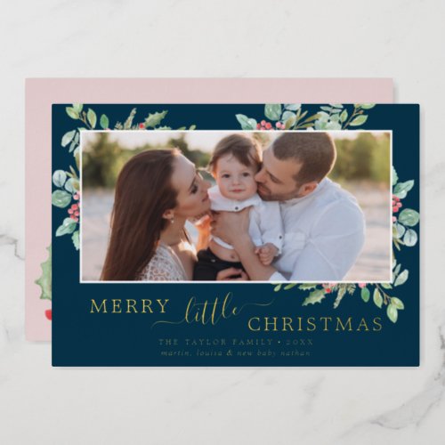 Christmas Greenery Foil Merry Little Christmas Foil Holiday Card