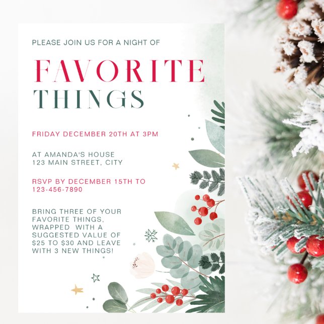 Christmas Greenery Foliage Favorite Things Party Invitation (Creator Uploaded)